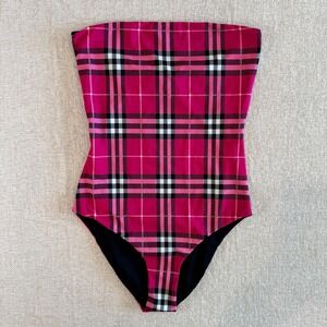 Burberry London Pink Nova Check Strapless Swimsuit Made in Italy Size Medium EUC